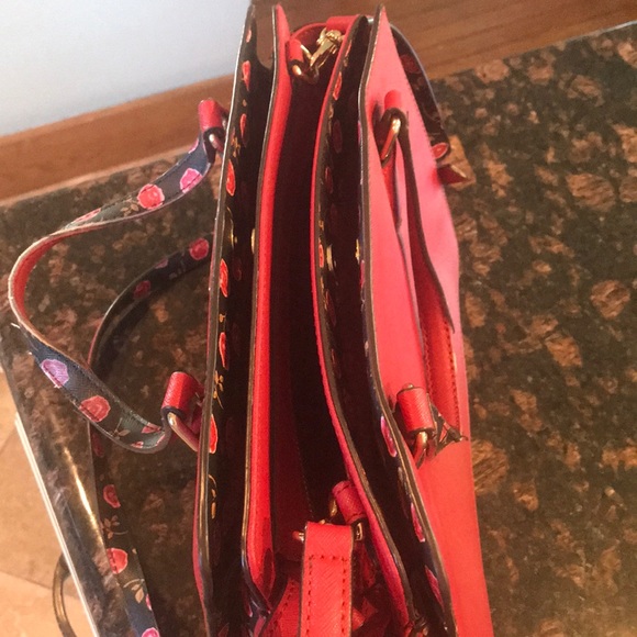 Kate Spade red purse with floral trim - Picture 3 of 6